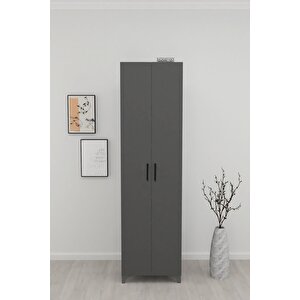 8 Raflı 2 Kapaklı Çok Amaçlı Mutfak Dolabı Banyo Dolabı Çok Amaçlı Dolap Cemre Antrasit