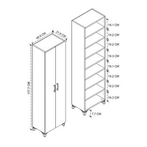 8 Raflı 2 Kapaklı Çok Amaçlı Mutfak Dolabı Banyo Dolabı Çok Amaçlı Dolap Cemre Antrasit