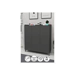 3 Kapaklı Çok Amaçlı Dolap Çok Amaçlı Mutfak Dolabı Banyo Dolabı Ayakkabılık Kumsal Antrasit