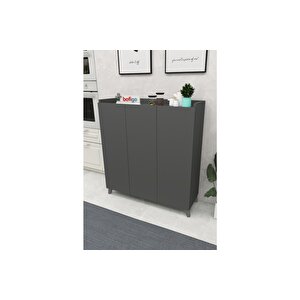 3 Kapaklı Çok Amaçlı Dolap Çok Amaçlı Mutfak Dolabı Banyo Dolabı Ayakkabılık Kumsal Antrasit