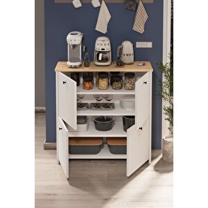 4 Kapaklı Dolap 4 Bölmeli Çok Amaçlı Dolap Mutfak Dolabı Banyo Dolabı Kiler Tetra Safir Meşe Beyaz