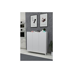 3 Kapaklı Çok Amaçlı Dolap Çok Amaçlı Mutfak Dolabı Banyo Dolabı Ayakkabılık Kumsal Beyaz