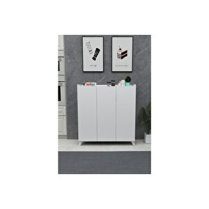 3 Kapaklı Çok Amaçlı Dolap Çok Amaçlı Mutfak Dolabı Banyo Dolabı Ayakkabılık Kumsal Beyaz