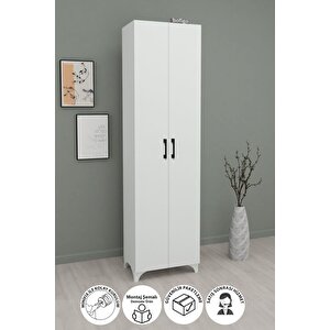 8 Raflı 2 Kapaklı Çok Amaçlı Mutfak Dolabı Banyo Dolabı Çok Amaçlı Dolap Cemre Beyaz