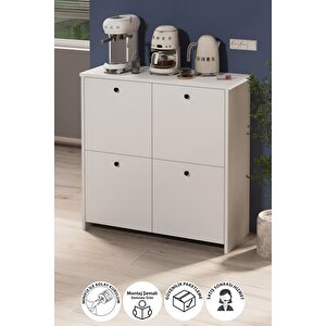 4 Kapaklı Dolap 4 Bölmeli Çok Amaçlı Dolap Mutfak Dolabı Banyo Dolabı Kiler Tetra Beyaz