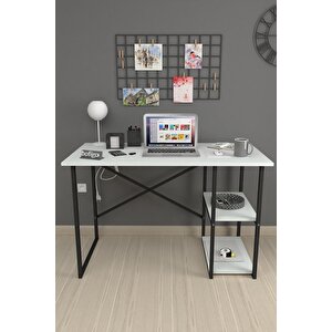 60x120 Cm 2 Raflı Çalışma Masası Bilgisayar Masası Ofis Ders Yemek Masası Beyaz