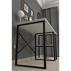 60x120 Cm 2 Raflı Çalışma Masası Bilgisayar Masası Ofis Ders Yemek Masası Beyaz