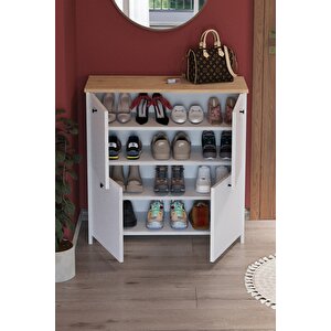 4 Kapaklı Ayakkabılık 4 Bölmeli Ayakkabılık Çok Amaçlı Dolap Tetra Safir Meşe Beyaz