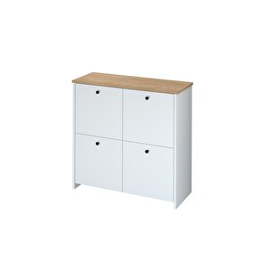 4 Kapaklı Ayakkabılık 4 Bölmeli Ayakkabılık Çok Amaçlı Dolap Tetra Safir Meşe Beyaz