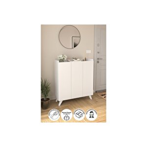 3 Kapaklı Ayakkabılık 8 Raflı Ayakkabılık Çok Amaçlı Dolap Ayakkabı Dolabı Kumsal Beyaz