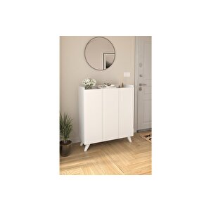 3 Kapaklı Ayakkabılık 8 Raflı Ayakkabılık Çok Amaçlı Dolap Ayakkabı Dolabı Kumsal Beyaz