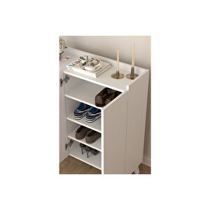 3 Kapaklı Ayakkabılık 8 Raflı Ayakkabılık Çok Amaçlı Dolap Ayakkabı Dolabı Kumsal Beyaz