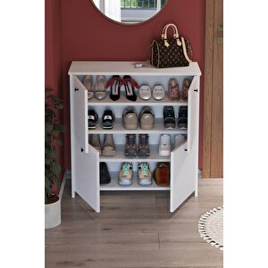 4 Kapaklı Ayakkabılık 4 Bölmeli Ayakkabılık Çok Amaçlı Dolap Tetra Beyaz