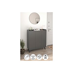 3 Kapaklı Ayakkabılık 8 Raflı Ayakkabılık Çok Amaçlı Dolap Ayakkabı Dolabı Kumsal Antrasit