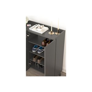 3 Kapaklı Ayakkabılık 8 Raflı Ayakkabılık Çok Amaçlı Dolap Ayakkabı Dolabı Kumsal Antrasit