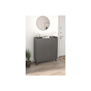 3 Kapaklı Ayakkabılık 8 Raflı Ayakkabılık Çok Amaçlı Dolap Ayakkabı Dolabı Kumsal Antrasit