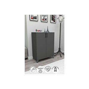 4 Raflı 2 Kapaklı Ayakkabılık Çok Amaçlı Dolap Ayakkabı Dolabı Ceren Antrasit