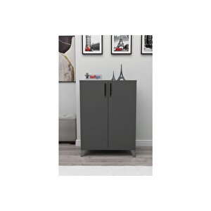 4 Raflı 2 Kapaklı Ayakkabılık Çok Amaçlı Dolap Ayakkabı Dolabı Ceren Antrasit