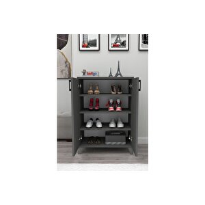 4 Raflı 2 Kapaklı Ayakkabılık Çok Amaçlı Dolap Ayakkabı Dolabı Ceren Antrasit