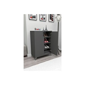 4 Raflı 2 Kapaklı Ayakkabılık Çok Amaçlı Dolap Ayakkabı Dolabı Ceren Antrasit