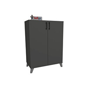 4 Raflı 2 Kapaklı Ayakkabılık Çok Amaçlı Dolap Ayakkabı Dolabı Ceren Antrasit