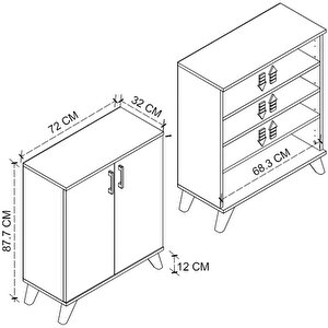 4 Raflı 2 Kapaklı Ayakkabılık Çok Amaçlı Dolap Ayakkabı Dolabı Ceren Antrasit