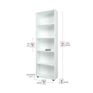 Dekoratif 5 Raflı Kitaplık Modern Kitaplık Beyaz