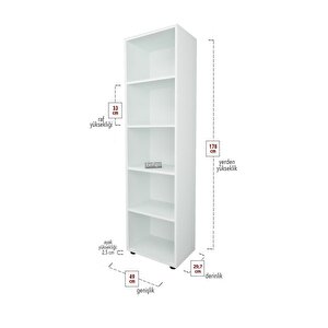 5 Raflı Kitaplık Ofis Dolabı Klasörlük Çok Amaçlı Dolap Mutfak Dolabı Beyaz