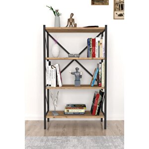 Dekoratif 4 Raflı Kitaplık Metal Kitaplık Çam.