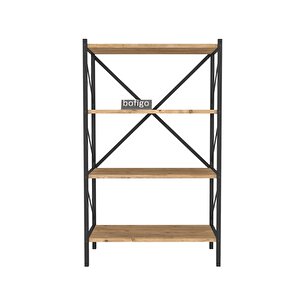 Dekoratif 4 Raflı Kitaplık Metal Kitaplık Çam.