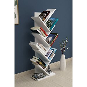 Ağaç Kitaplık Dekoratif Kitaplık Raf Düzenleyici Kitap Rafı Beyaz