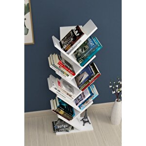 Ağaç Kitaplık Dekoratif Kitaplık Raf Düzenleyici Kitap Rafı Beyaz