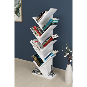 Ağaç Kitaplık Dekoratif Kitaplık Raf Düzenleyici Kitap Rafı Beyaz