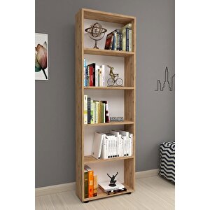 Dekoratif 5 Raflı Kitaplık Modern Kitaplık Çam