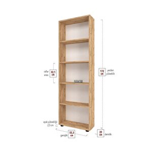 Dekoratif 5 Raflı Kitaplık Modern Kitaplık Çam