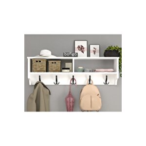 Portmanto Duvar Askılığı Elbise Askılığı Raflı Duvar Askılığı Beyaz 120 Cm