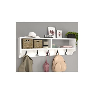 Portmanto Duvar Askılığı Elbise Askılığı Raflı Duvar Askılığı Beyaz 120 Cm