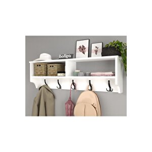 Portmanto Duvar Askılığı Elbise Askılığı Raflı Duvar Askılığı Beyaz 120 Cm