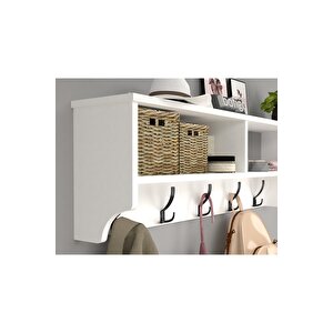 Portmanto Duvar Askılığı Elbise Askılığı Raflı Duvar Askılığı Beyaz 120 Cm