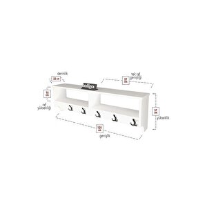 Portmanto Duvar Askılığı Elbise Askılığı Raflı Duvar Askılığı Beyaz 120 Cm
