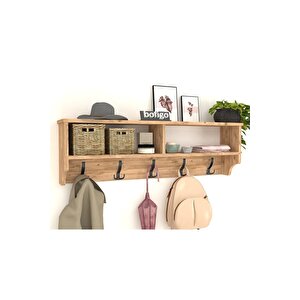 Portmanto Duvar Askılığı Elbise Askılığı Raflı Duvar Askılığı Çam 120 Cm