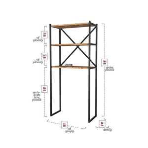 3 Raflı Metal Banyo Düzenleyici Metal Banyo Rafı Çamaşır Makinası Üstü Çam