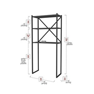 3 Raflı Metal Banyo Düzenleyici Metal Banyo Rafı Çamaşır Makinası Üstü Antrasit