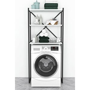 3 Raflı Metal Banyo Düzenleyici Metal Banyo Rafı Çamaşır Makinası Üstü Beyaz