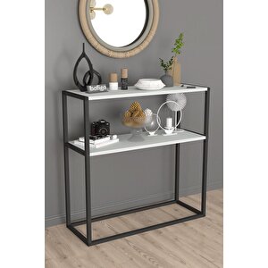 Metal Ayaklı Dresuar Dekoratif Raflı Dresuar Konsol Metal Dresuar Beyaz