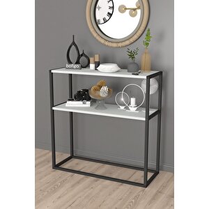 Metal Ayaklı Dresuar Dekoratif Raflı Dresuar Konsol Metal Dresuar Beyaz