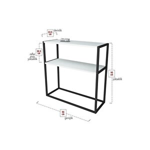 Metal Ayaklı Dresuar Dekoratif Raflı Dresuar Konsol Metal Dresuar Beyaz