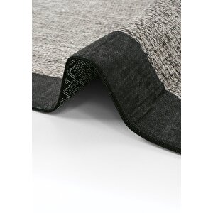 Cool Halı Pratico Gri Yıkanabilir Halı Sisal Görünüm Bordür Desen Yumuşak Kaymaz Taban Mutfak Halısı