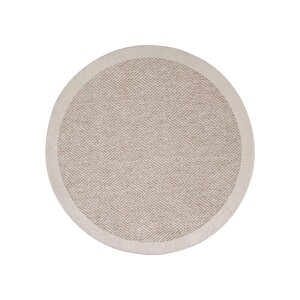 Pratico Bej Yuvarlak Sisal Görünüm Yumuşak Dijital Baskı Yıkanabilir Kaymaz Mutfak Halısı 120x120 cm