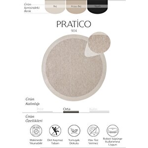 Pratico Bej Yuvarlak Sisal Görünüm Yumuşak Dijital Baskı Yıkanabilir Kaymaz Mutfak Halısı 120x120 cm